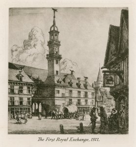De Eerste Royal Exchange, Londen, 1571 door English School