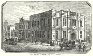 Het Firth College en bestuursscholen (gravure) door English School