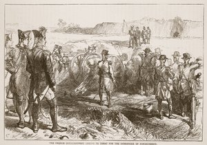 De Franse commissarissen komen om te onderhandelen over de overgave van Pondicherry, illustratie uit Cassells Geïllustreerde Geschiedenis van India door James Grant, uitgegeven 1879
