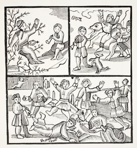 De monnik en de jongen, illustratie uit Chap-books van de achttiende eeuw door John Ashton, uitgegeven 1882