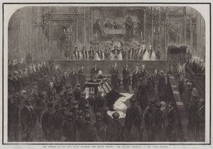 De begrafenis van wijlen Zijne Koninklijke Hoogheid de Prins-Gemaal, de begrafenisceremonie in het koor (gravure)
