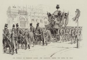 De begrafenis van president Carnot, de processie die langs het stadhuis trekt (litho) door English School