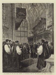 De begrafenis van wijlen deken Stanley in Westminster Abbey, bij het graf in de kapel van koning Hendrik VII door English School