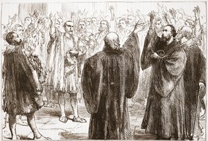 De Genevenaren zweren hun afzwering van het rooms-katholicisme, illustratie uit De Geschiedenis van het Protestantisme door James Aitken Wylie, gepubliceerd in 1878 door English School