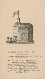 De Globe, Bankside, Londen, gebaseerd op een oude afbeelding van Londen gepubliceerd in 1579