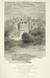 Het Globe Theatre, Bankside, Southwark, naar een tekening uit Pennants Londen, voor het eerst gepubliceerd 1793, gegraveerd door James Stow (c.1770-p.1820), gepubliceerd 1812 door English School