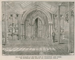 De grote tent bij de westdeur van Westminster Abbey