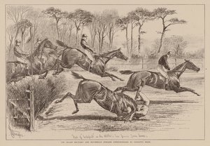De Grand Military and Household Brigade Steeplechases op Sandown Park (gravure) door English School