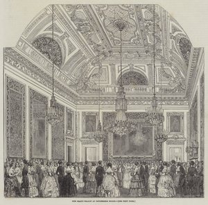 De grote salon in Devonshire House (gravure) door English School