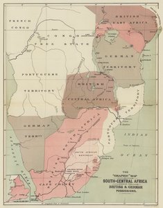 De Grafische Kaart van Zuid-Centraal Afrika met de Britse en Duitse Bezittingen (kleur litho)