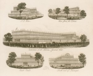 Het gebouw van de Grote Tentoonstelling, uitzichten vanuit verschillende hoeken door English School