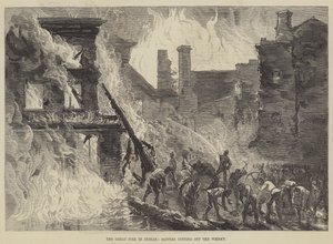 De grote brand in Dublin, sappers snijden de whisky af (gravure)