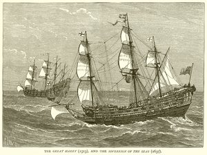 De Grote Harry (1513) en de Sovereign of the Seas (1637) door English School