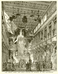 Het grote ivoor en gouden standbeeld van Athena in het Parthenon door English School