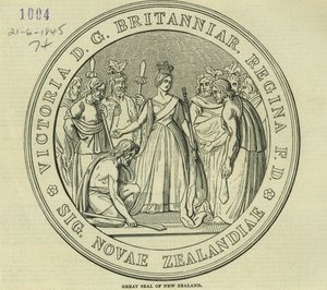 Het Grote Zegel van Nieuw-Zeeland, uit The Illustrated London News, 21 juni 1845