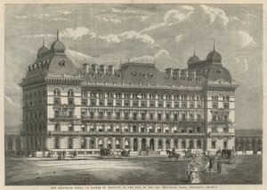 Het Grosvenor Hotel, in aanbouw op de locatie van het oude Grosvenor Basin, Belgravia door English School
