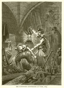 De buskruit samenzweerders aan het werk, 1605 door English School