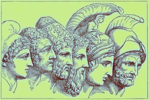 De helden van de Trojaanse oorlog: Paris, Diomedes, Odysseus, Nestor, Achilles, Agamemnon, illustratie uit De Geïllustreerde Geschiedenis van de Wereld, gepubliceerd ca. 1880 door English School