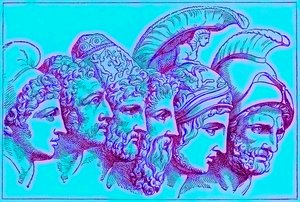 De helden van de Trojaanse oorlog: Paris, Diomedes, Odysseus, Nestor, Achilles, Agamemnon, illustratie uit De Geïllustreerde Geschiedenis van de Wereld, gepubliceerd ca. 1880 door English School