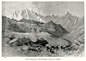 Het Himalayagebergte - Pas van Kamri (gravure) door English School