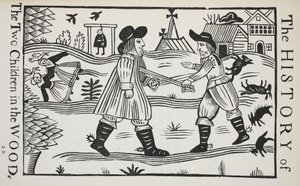 De geschiedenis van de twee kinderen in het bos, illustratie uit Chap-books van de achttiende eeuw door John Ashton, uitgegeven 1882 door English School