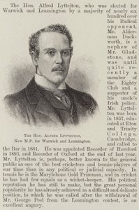De Eerwaarde Alfred Lyttelton, nieuwe MP voor Warwick en Leamington (gravure) door English School