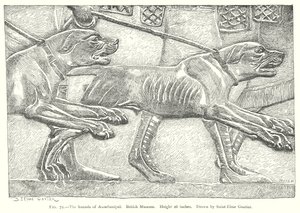 De honden van Assurbanipal. Brits Museum (gravure)