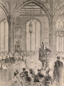 Het Lagerhuis Bijgewoond in Staat de Jubileumdienst in St. Margarets Kerk, Westminster, uit The Illustrated London News, 28 mei 1887 door English School