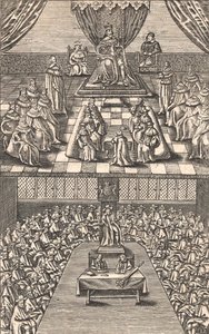 Het Hogerhuis en Lagerhuis onder Koning Karel I, ca. 1640 door English School