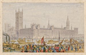 De Parlementsgebouwen, Palace of Westminster, Londen door English School