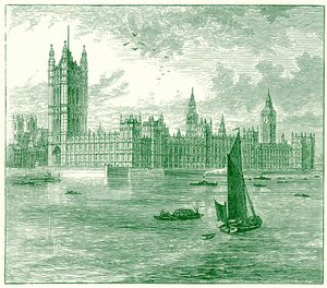 Het Parlement en Westminster Abbey, illustratie uit The World as it Is door George Chisolm, gepubliceerd 1885 door English School