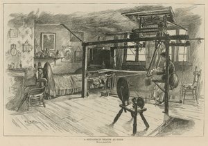 De Hugenoten in Engeland: Een wever uit Spitalfields aan het werk door English School