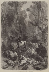 De keizerlijke jacht in het bos van Fontainebleau (gravure) door English School