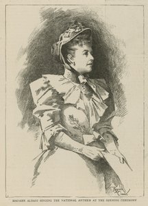 Het Imperial Institute: Madame Albani zingt het volkslied bij de openingsceremonie door English School