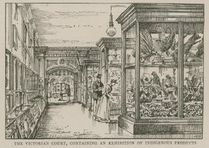 Het Imperial Institute: De Victoriaanse Hof, met een tentoonstelling van inheemse producten door English School