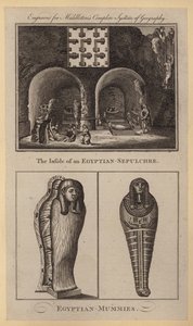 De binnenkant van een Egyptisch graf, Egyptische mummies (gravure) door English School