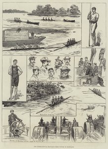 De internationale bootrace van Putney naar Mortlake (gravure) door English School