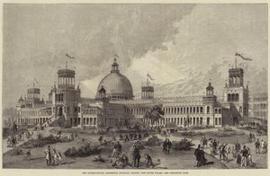 Het Internationale Tentoonstellingsgebouw, Sydney, New South Wales (gravure) door English School