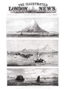 Het eiland Krakatoa, voorpagina van The Illustrated London News, 8 september 1883 door English School