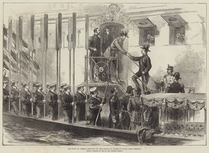 De koning van Griekenland ontvangen door de prins van Wales aan boord van HMS Serapis door English School