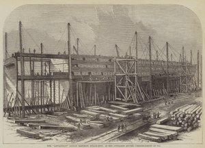 De "Leviathan" (Great Eastern) Stoomschip, zoals ze verscheen aan het Begin van 1855 door English School