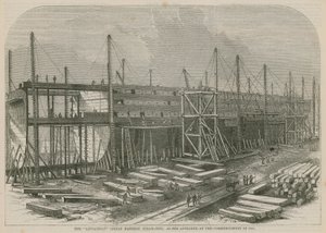 De Leviathan (Great Eastern) stoomschip, zoals ze verscheen aan het begin van 1855 door English School