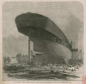 De Leviathan (Great Eastern) stoomschip; achtersteven en naaf voor de bladen van de schroef door English School