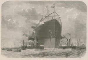 De Leviathan gesleept naar haar ligplaats bij Deptford door English School