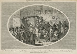 De burgemeester die het stadzwaard aan Zijne Majesteit George III presenteert