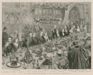 Het banket van de Lord Mayor in de Guildhall, Londen, 9 november 1887 door English School