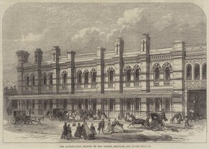 Het Ludgate-Hill Station van de London, Chatham, en Dover Spoorweg (gravure) door English School