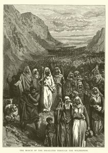 De Tocht van de Israëlieten door de woestijn (gravure) door English School