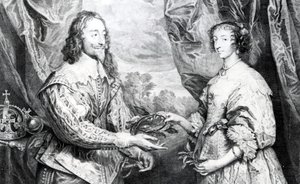 Het Huwelijk van Henrietta en Charles (gravure door G. Vertue naar Van Dyck) door English School