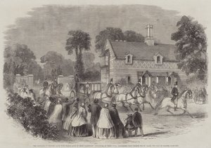 Het Huwelijk van Prinses Alice met Prins Louis van Hessen Darmstadt, Vertrek van Hunne Koninklijke Hoogheden van Osborne naar St Clare, het Landgoed van Kolonel Harcourt door English School